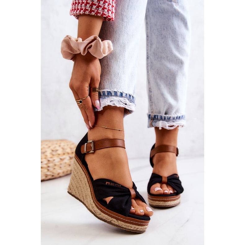 Ženske sandale na klin Big Star JJ274937 crne crna 2