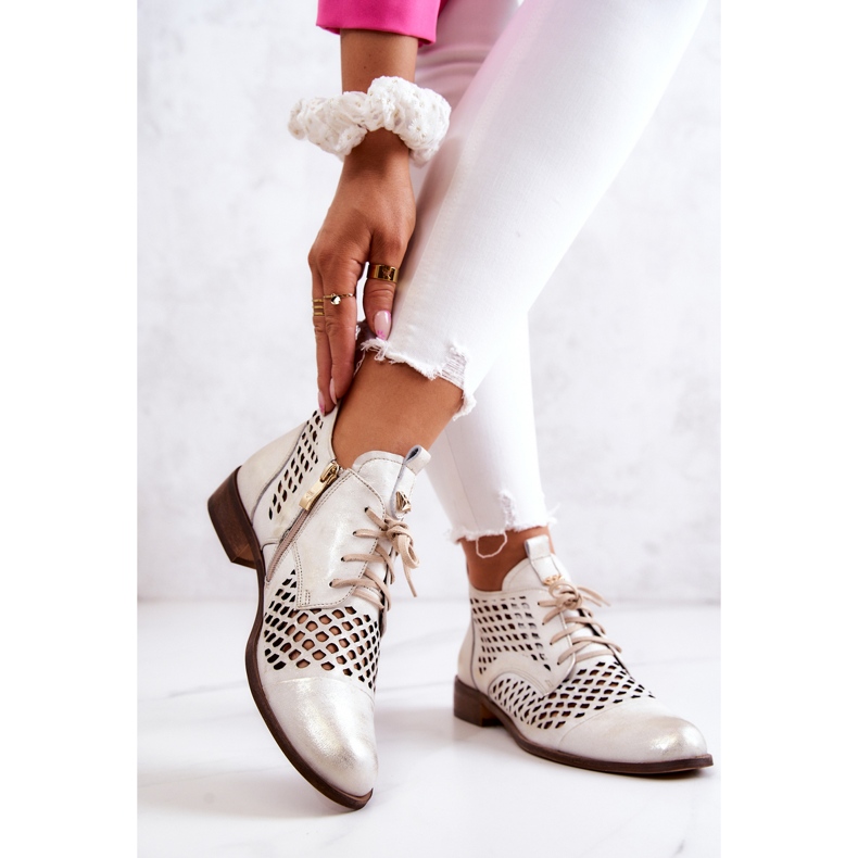 Kožne ažurne čizme Nicole 2704/004 Bijela i zlatna 2