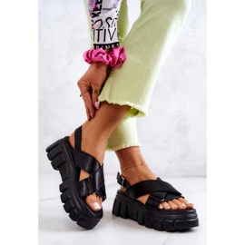 PE1 Kožne sandale na crnoj Betti platformi 2