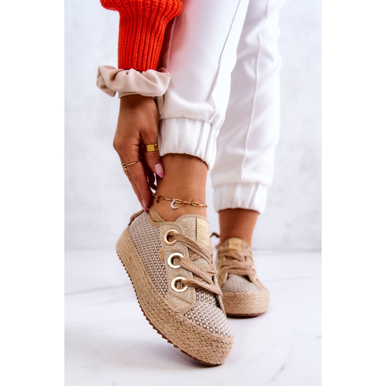 Ženske pletene tenisice Big Star JJ274392 Bež i zlatna 1