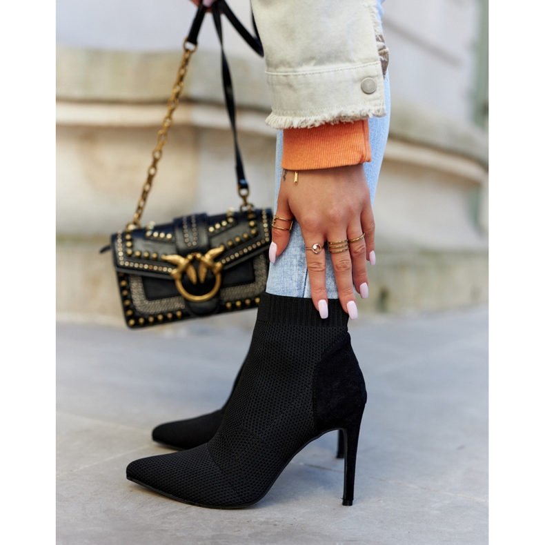 S.Barski Ženske čizme s čarapom na visoku petu sinoć crne crno 2