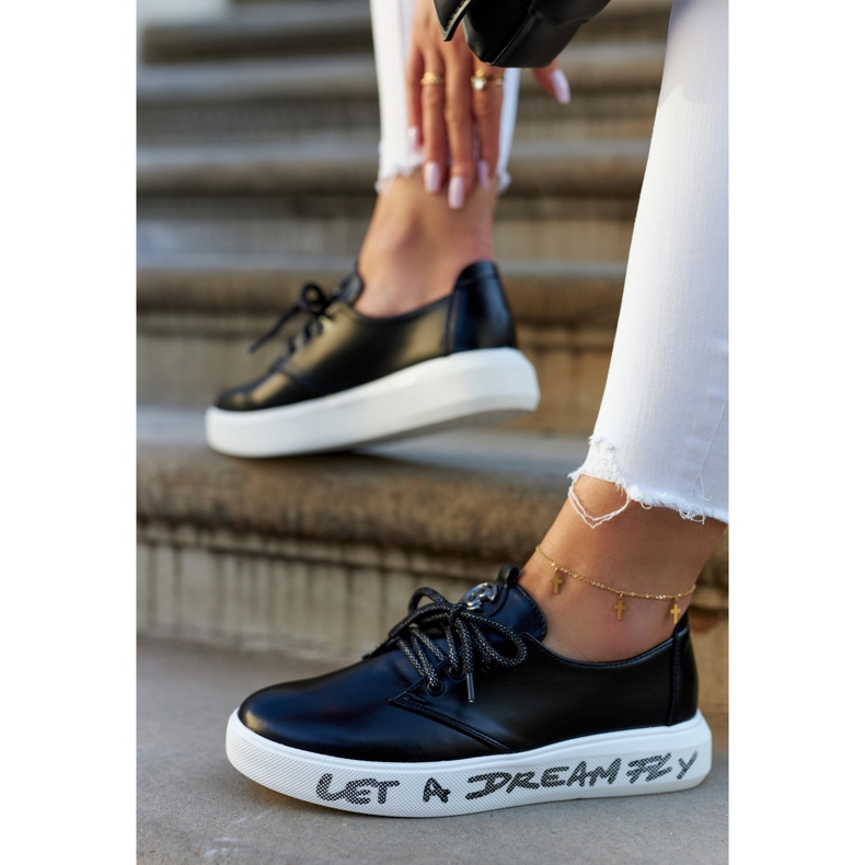 S.Barski Ženske kožne tenisice s crnim Carrey ukrasom crna 1