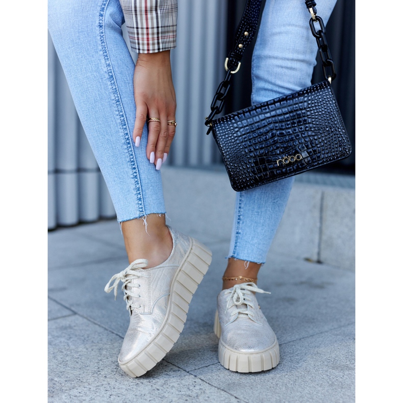 Lemar Kožni brogovi na bež-zlatnoj platformi za hipnozu zlatni 1