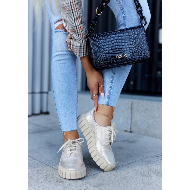 Lemar Kožni brogovi na bež-zlatnoj platformi za hipnozu zlatni 2