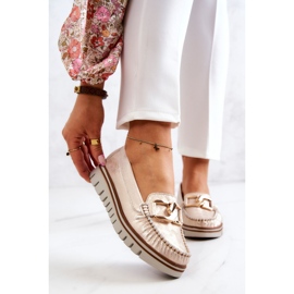 Lemar Ženske kožne mokasinke na platformi Golden Venesia zlatni 1