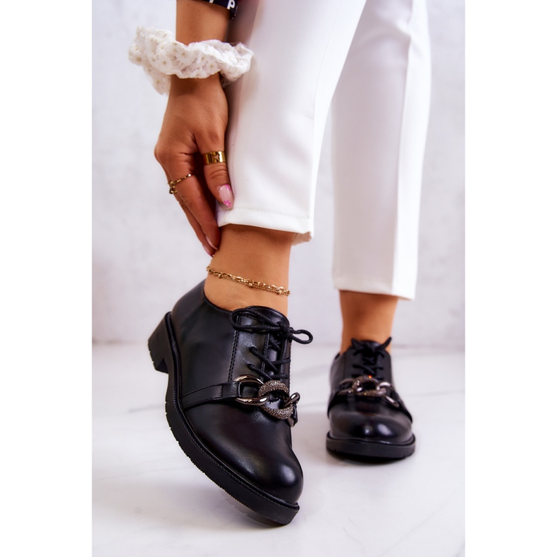 S.Barski Kožne cipele vezane crnim ornamentom larosa crna 1