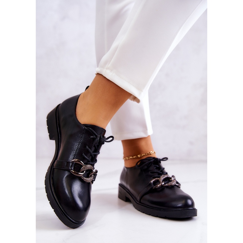 S.Barski Kožne cipele vezane crnim ornamentom larosa crno 2