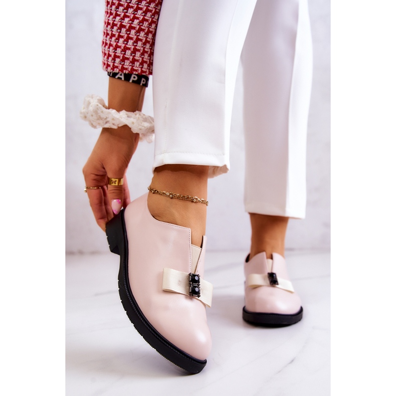 S.Barski Ženske broge napucane s bež dekoracijom Janelle ružičasta 1