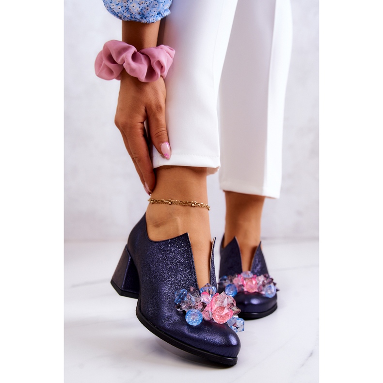 PA2 Kožne metalik cipele s tamnoplavim ornamentom Delaver mornarsko plava 1