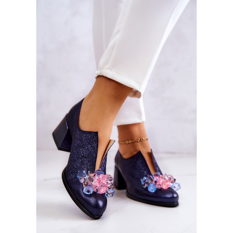 PA2 Kožne metalik cipele s tamnoplavim ornamentom Delaver mornarsko plava 2