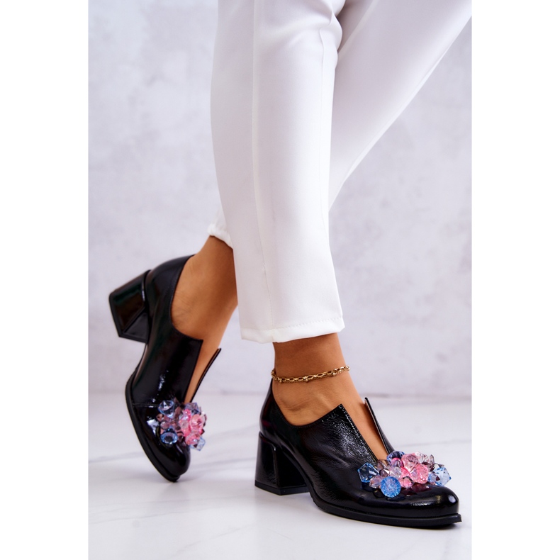 PA2 Kožne glatke cipele s crnim Delaver ukrasom crna 2