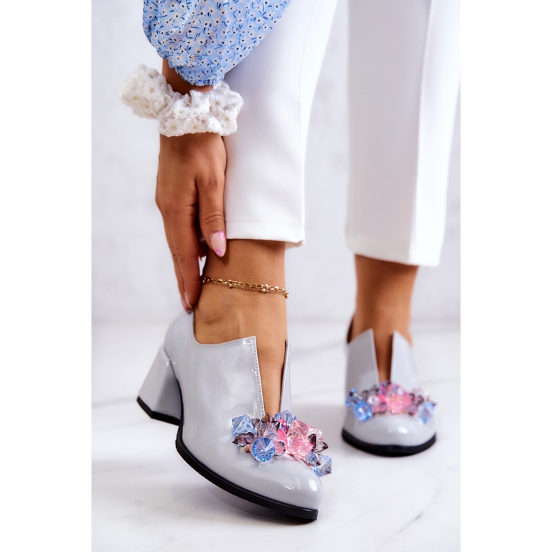 PA2 Glatke cipele od lakirane kože sa sivim Delaver ukrasom siva 1