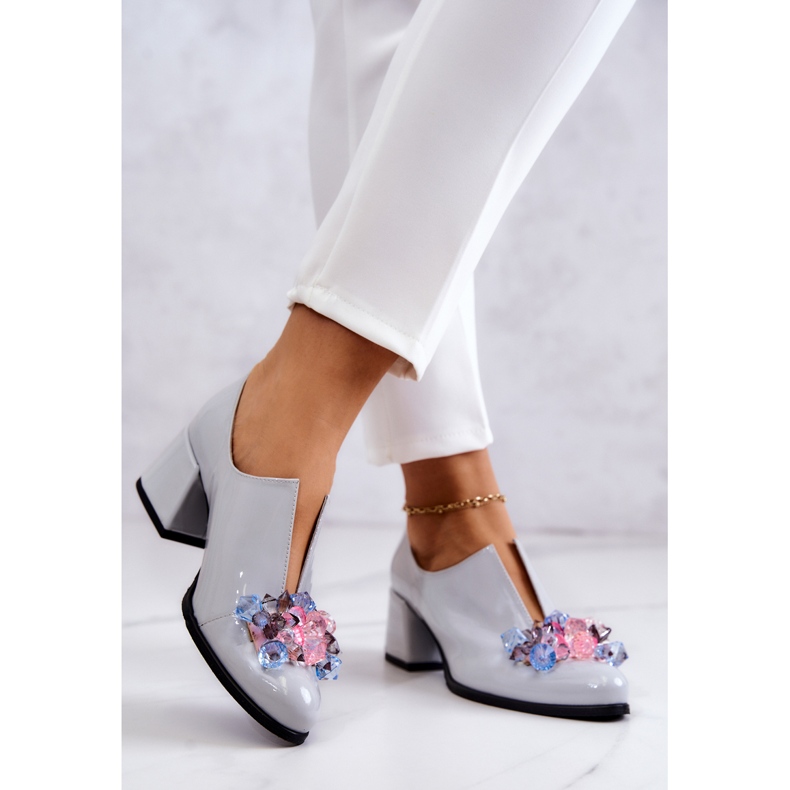 PA2 Glatke cipele od lakirane kože sa sivim Delaver ukrasom siva 2