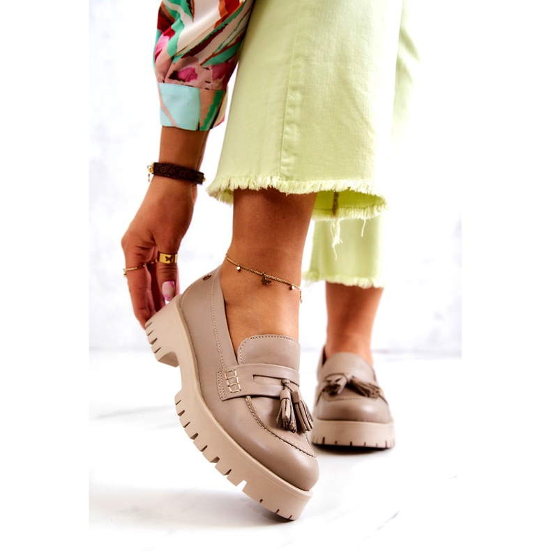 Ženske kožne cipele Fringes Maciejka 05497-04 Bež 2