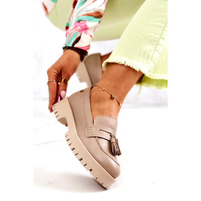 Ženske kožne cipele Fringes Maciejka 05497-04 Bež 4