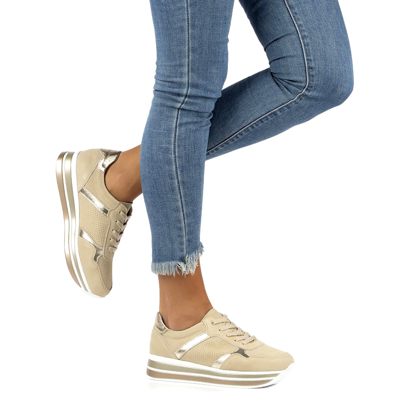 Kožne antilop tenisice Filippo DP2004 / 21 BE bež zlatna 4