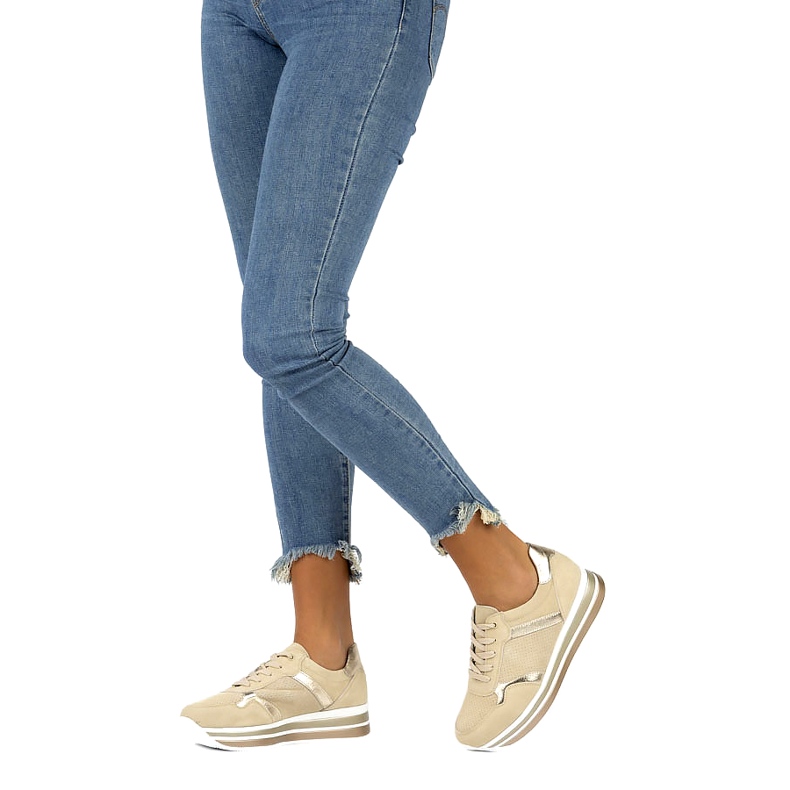 Kožne antilop tenisice Filippo DP2004 / 21 BE bež zlatna 2