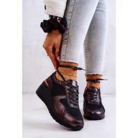 Kožne tenisice na klin s mrežicom S.Barski crne crna 1