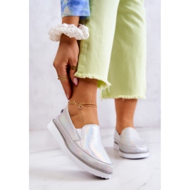Ženske kožne tenisice slip-on S.Barski Holographic Silver srebro 1