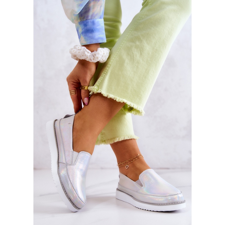 Ženske kožne tenisice slip-on S.Barski Holographic Silver srebro 2
