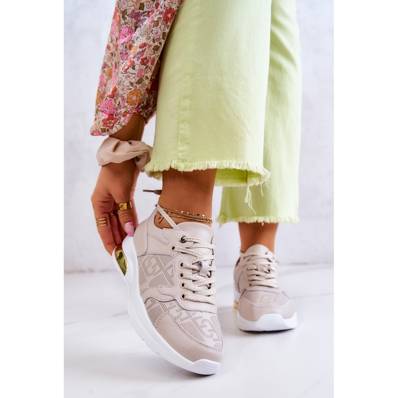 S.Barski Kožne ženske tenisice na klin bež Phiness 1