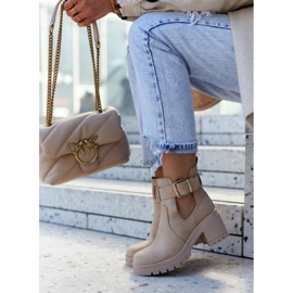 FE1 Kožne čizme izrezani remen Tamno bež Rosanne 1