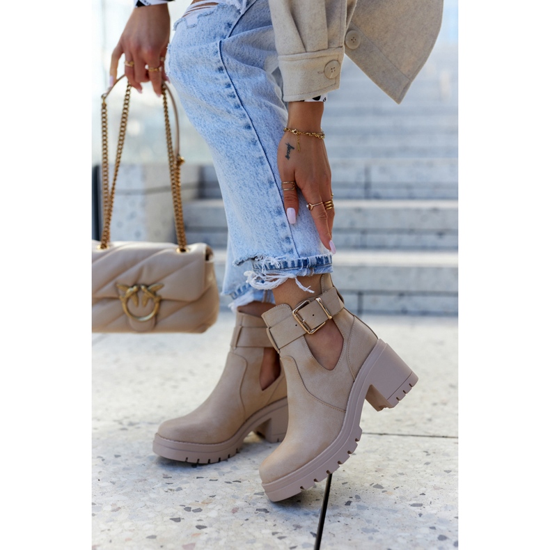 FE1 Kožne čizme izrezani remen Tamno bež Rosanne 2