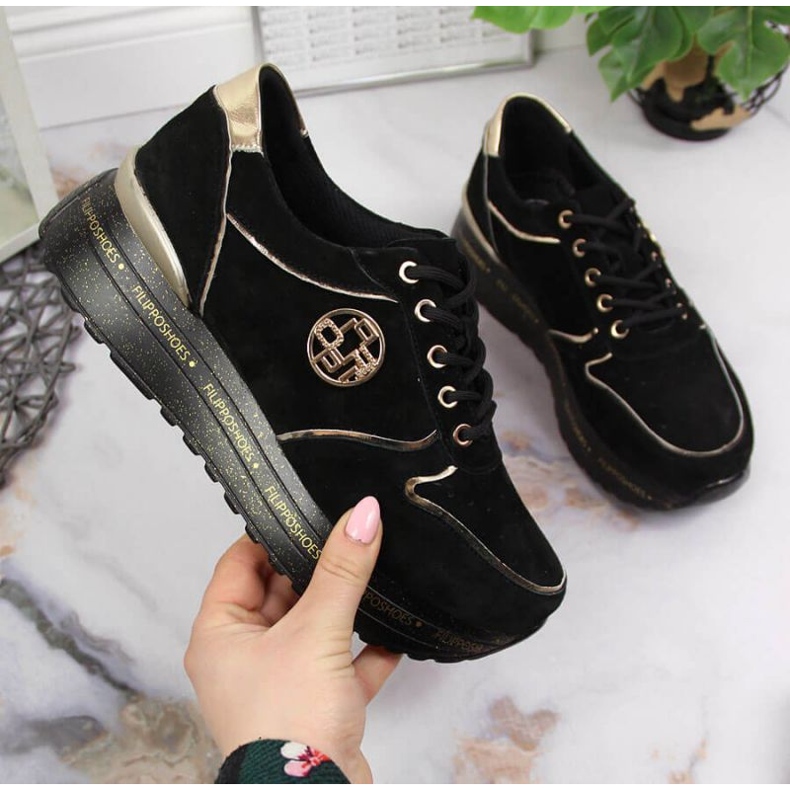 Kožne tenisice na platformi Filippo W PAW330 crne crno 1