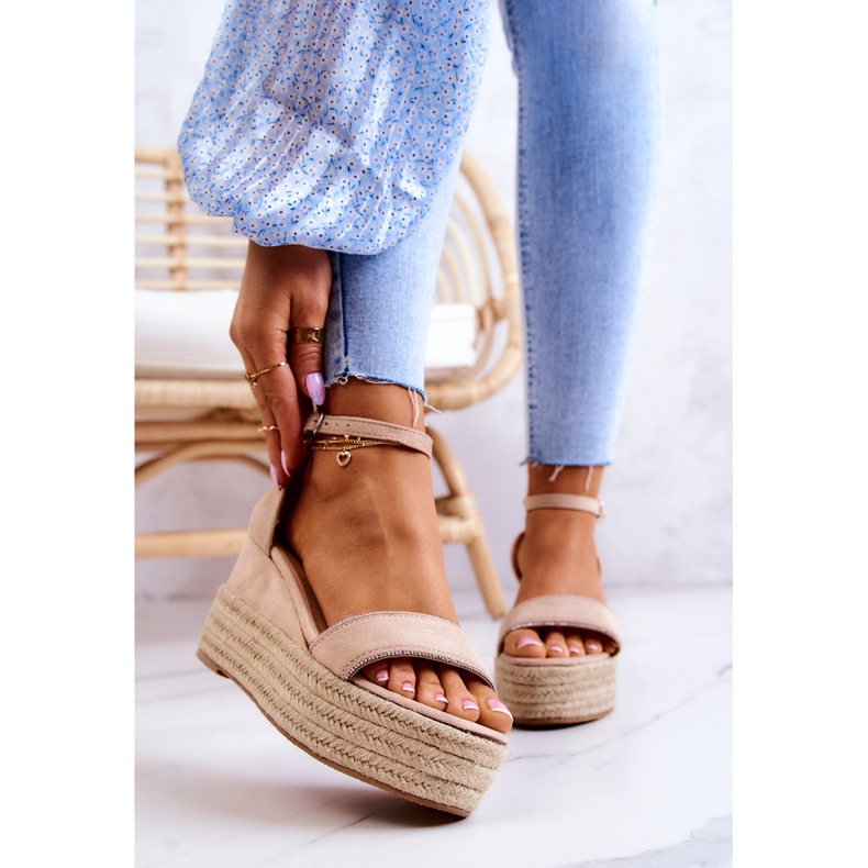 FW1 Ženske sandale na klin s kubičnim cirkonijem u bež liniji 1