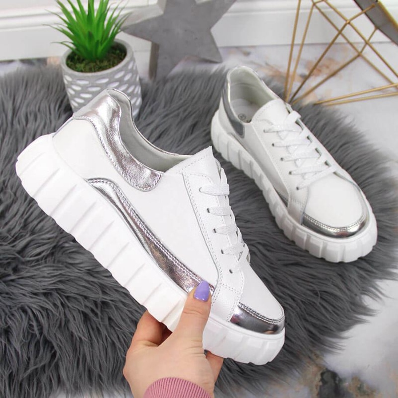 Kožne cipele na platformi S. Barski W OLI161 bijele boje bijela 1