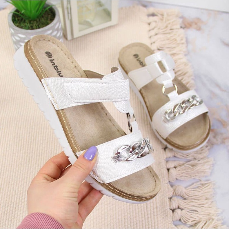 Čičak japanke sa sjajnim lancem Inblu W ARC11 bijeli bijela 1