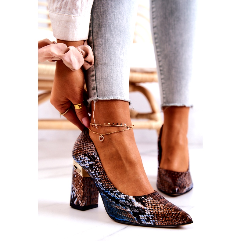 Lewski Shoes Kožne pumpe Lewski Snake 3117 smeđe-plave smeđa plava 1