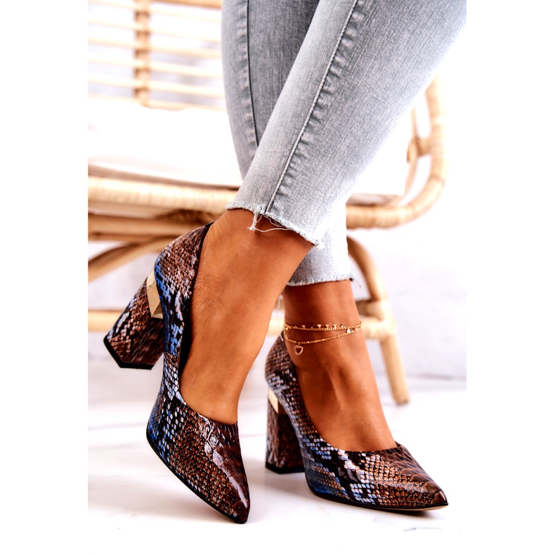 Lewski Shoes Kožne pumpe Lewski Snake 3117 smeđe-plave smeđa plava 2