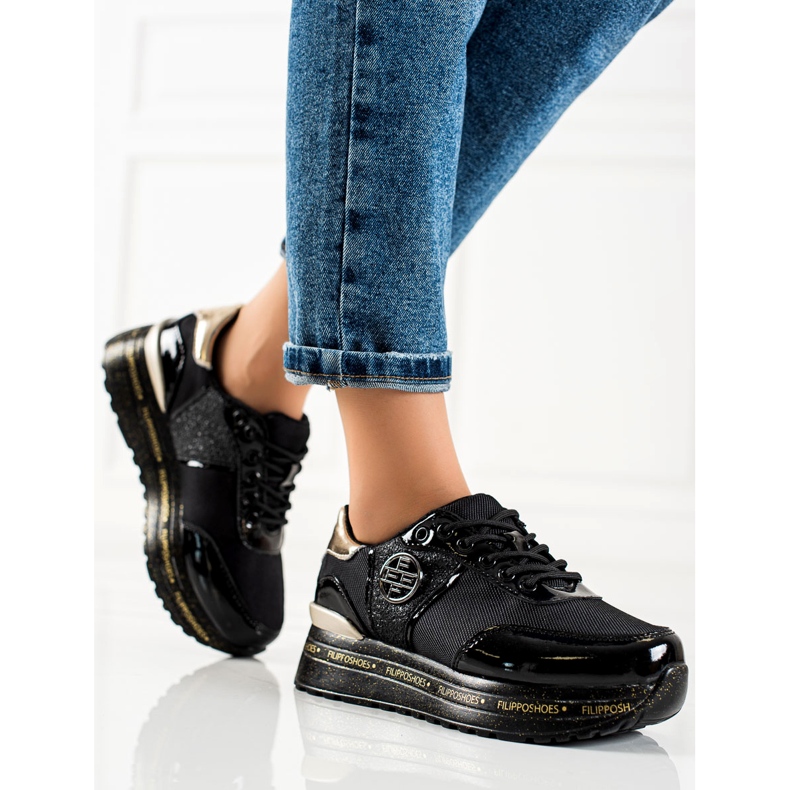 Filippo Modne kožne tenisice crno zlatna 1