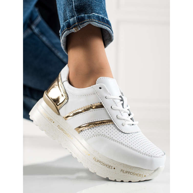 Filippo Bijele kožne tenisice bijela zlatni 1