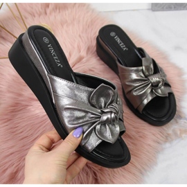 Papuče na klin Vinceza W JAN115B srebrna srebro 1