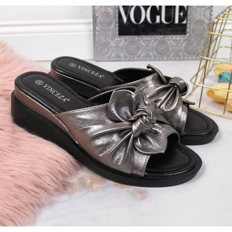 Papuče na klin Vinceza W JAN115B srebrna srebro 2