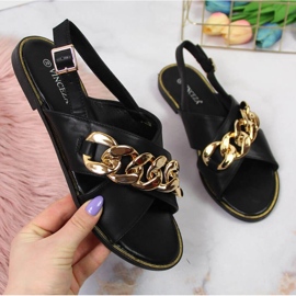 Crne Vinceza W JAN116A sandale s lančićem crno 1