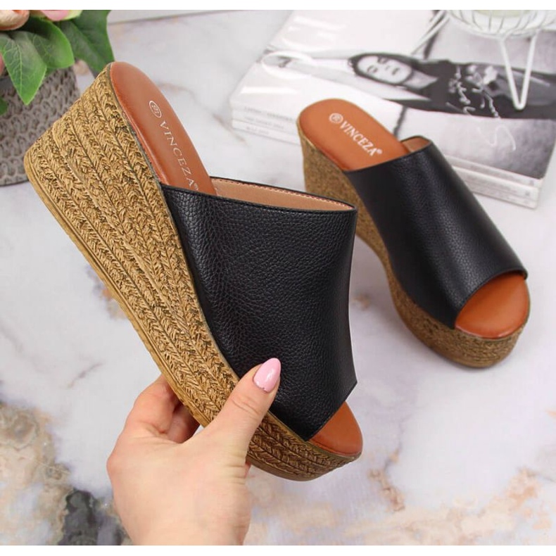 Papuče na klin Vinceza W JAN98A crne crna 1