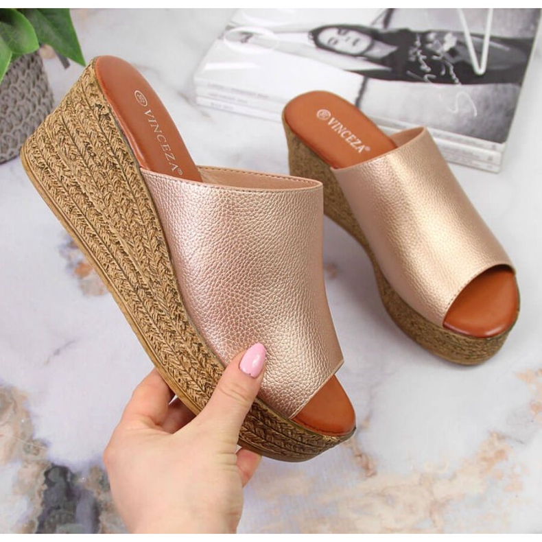 Papuče na klin Vinceza W JAN98B zlatne zlatni 1