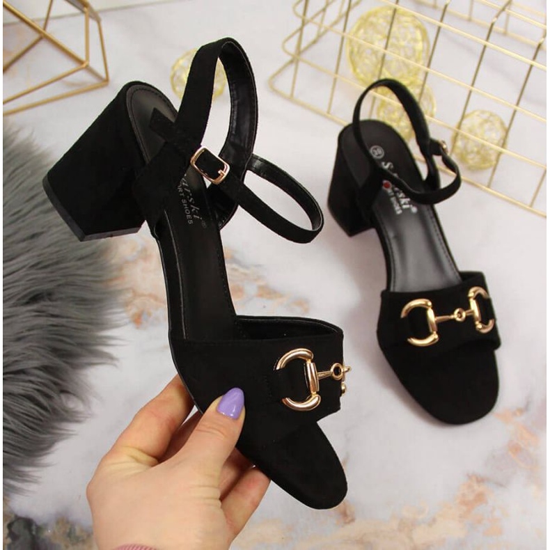 Sandale na stupić s ukrasom S. Bararski W OLI158A crne crno 1