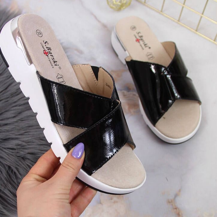 Papuče od lakirane kože S. Barski W OLI159A crne crno 1