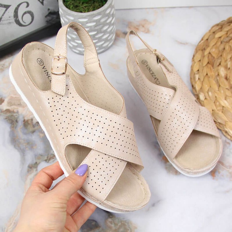 Sandale na klin Vinceza W JAN106B bež 1