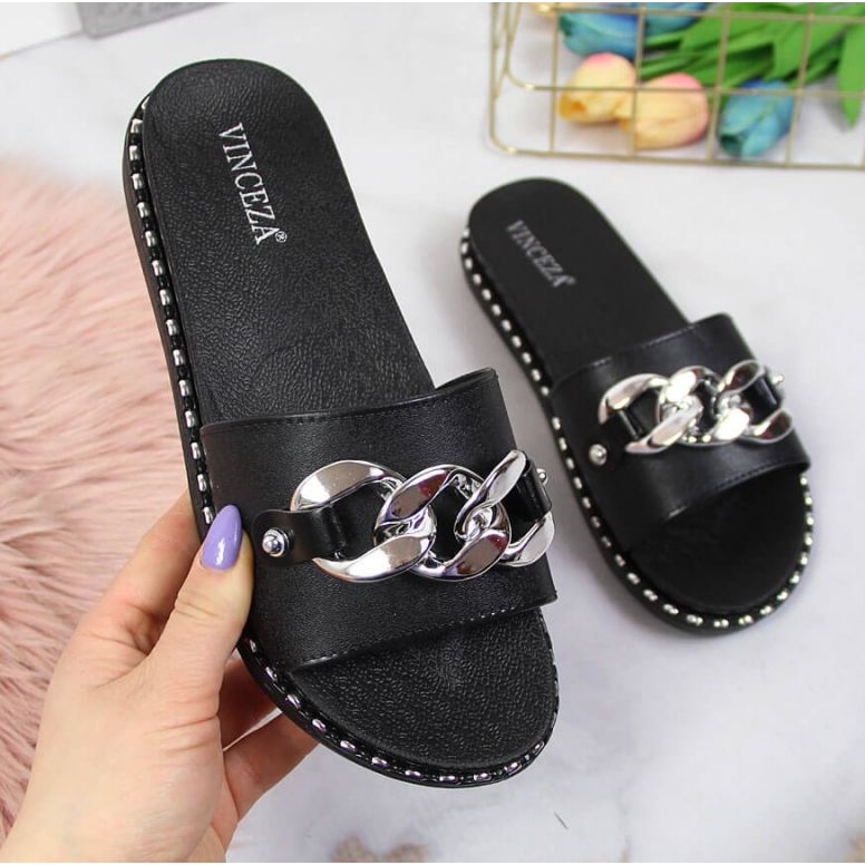 Crne Vinceza W JAN111A papuče sa lancem crna 1