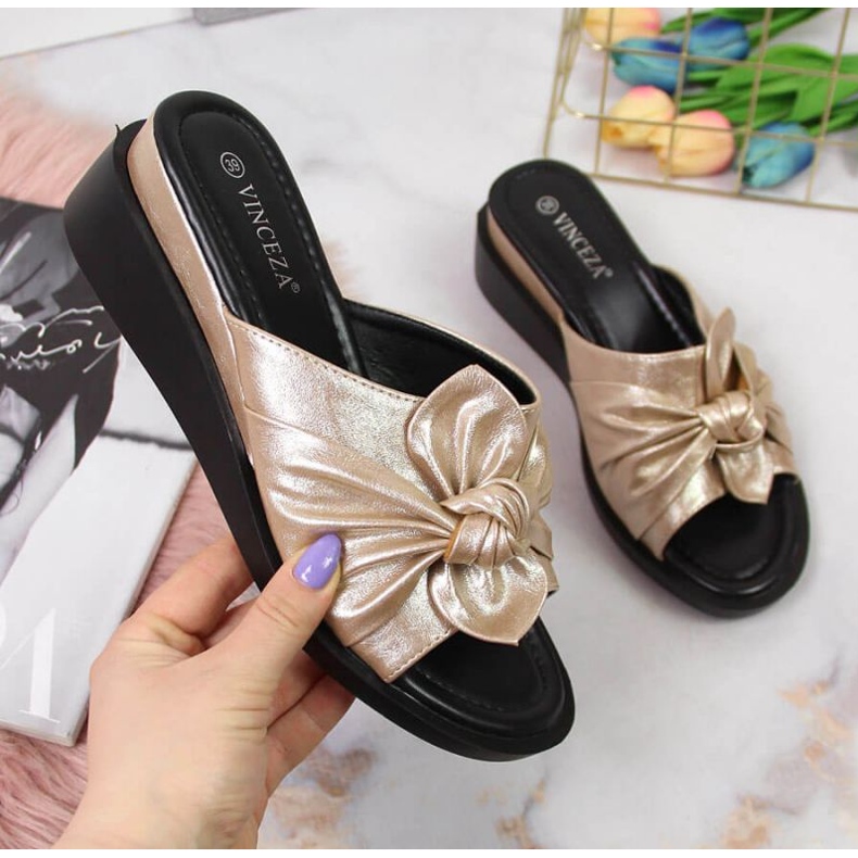 Papuče na klin Vinceza W JAN115A zlatne zlatni 1