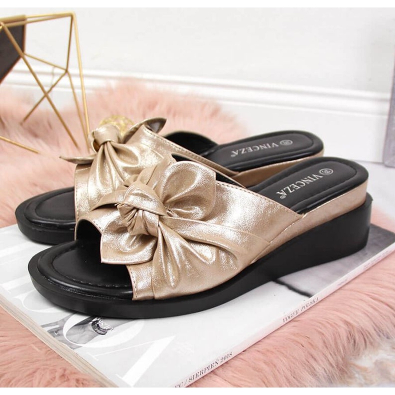 Papuče na klin Vinceza W JAN115A zlatne zlatna 2