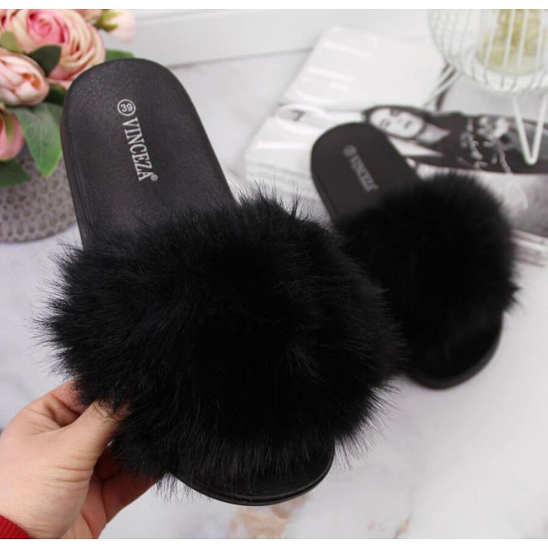 Crne Vinceza W JAN97A krznene papuče crno 1