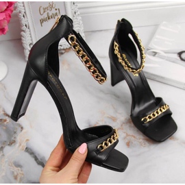 Sandale na stupić s lančićem Potocki W WOL70A crne crna 1