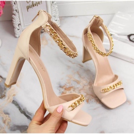 Sandale na stupić s lančićem Potocki W WOL70B bež 1