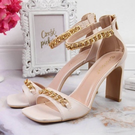 Sandale na stupić s lančićem Potocki W WOL70B bež 2